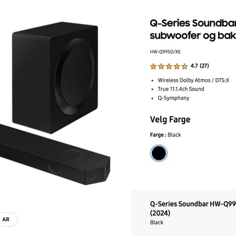 Samsung Soundbar HW-Q995D 11.1.4 ch med subwoofer og bak høyttalere (2024)