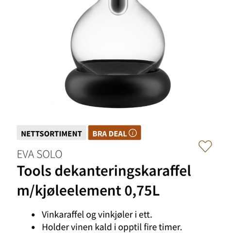 Eva Solo dekanteringskaraffel m/kjøleelement