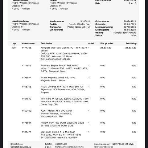 Gaming PC / GeForce RTX 3070 / Intel Core i9-10850K