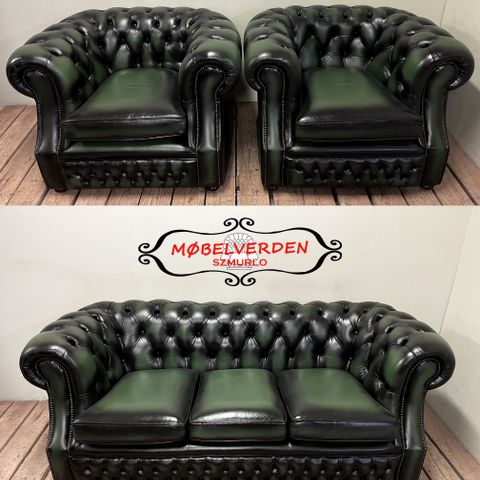 Renovert Skinnsalong 3+1+1 i chesterfield stil