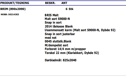 90x210 komplett Sort dører 6stk