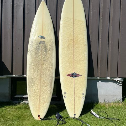 To surfebrett fra Cronulla, Sydney (7' 4" Mini-Malibu og 6' 10" shortboard)