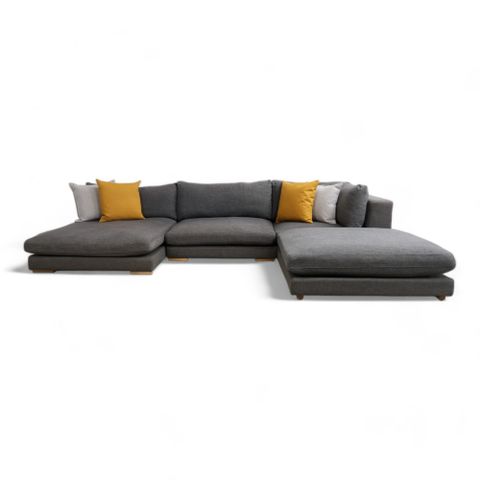 Fri Frakt | Nyrenset | Mørk grå modulsofa (U-sofa) med vendbar sjeselong