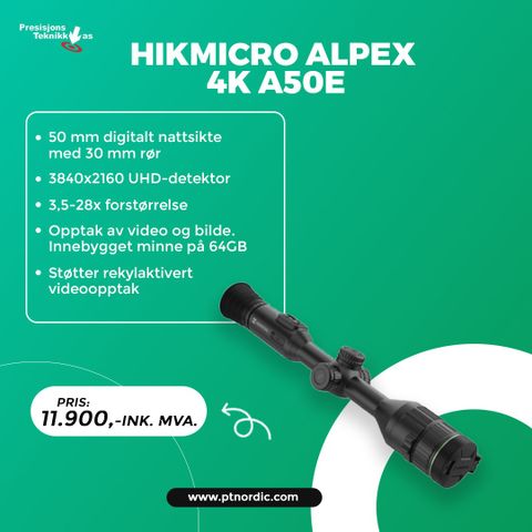 Hikmicro Alpex A50T-S 50 mm digitalt nattsikte med 30 mm rør