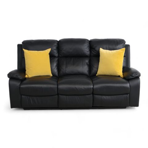 Fri Frakt | Nyrenset | Sort Mora 3-seter sofa med recliner i skinn