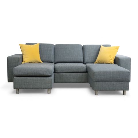 Fri Frakt | Nyrenset | Blå-grå Skeidar sofa med sjeselong og puff