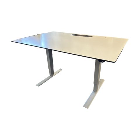 Kvalitetssikret | Linak hev/senk skrivebord, 160x90 cm i hvitt med grå ben