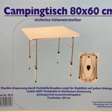 Kampanje - Campingbord 80*60cm justerbart