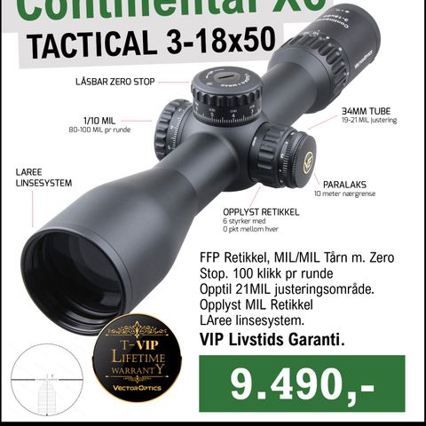 VECTOR CONTINENTAL TAC 34, FFP, MIL/MIL, ZERO STOPP +