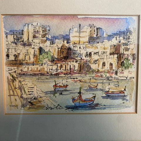 3 stk. innrammede akvareller med motiv fra Malta 18 x 21 cm