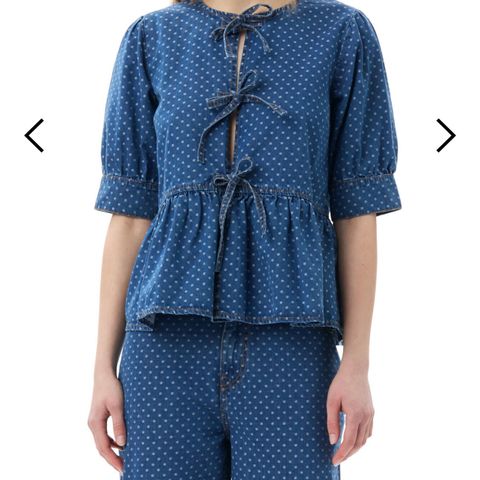 BLUE POLKA DOT DENIM PEPLUM BLOUSE