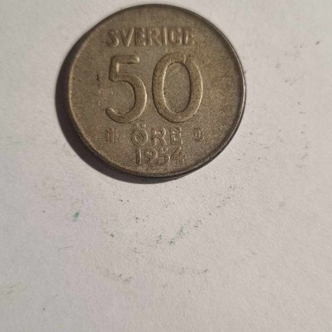 50 öre 1954 Sverige, sølvmynt