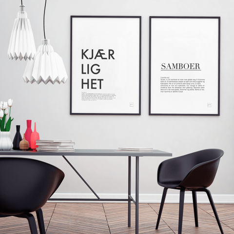 Kjærlighet og samboer poster m/ramme