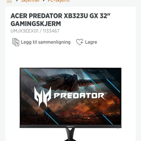 Acer Predator Gamingskjerm