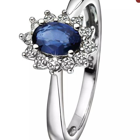 Pan Jewelry, Ring i 585 hvitt gull med diamanter 0,16 ct og safir