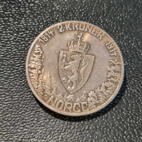 2 kroner 1914, sølv, "Mor Norge" - meget pen mynt