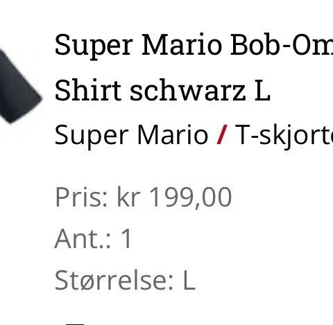 HALV PRIS! Les beskrivelse. Super Mario t-skjorte, Bob-Omb