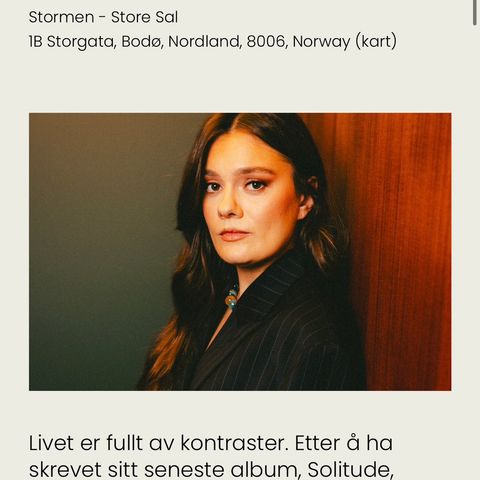 2 Billetter til Emelie Hollow i Stormen Konserthus 24.Oktober