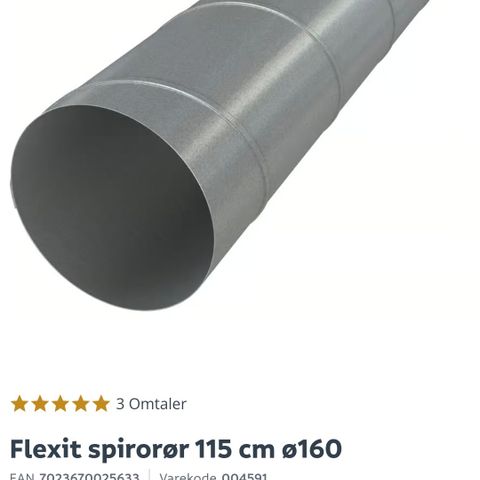 Spirorør 115cm Ø160