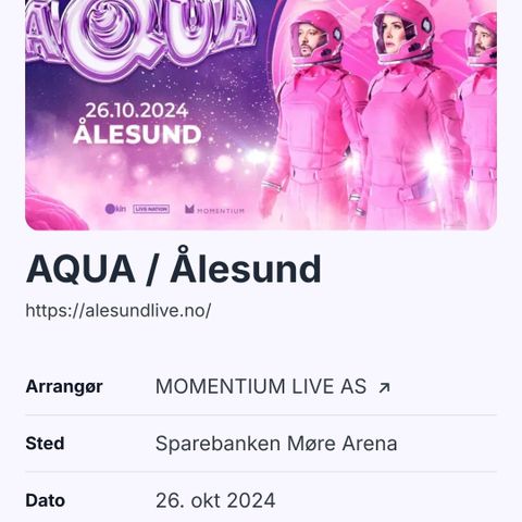 2stk billetter til Aqua i Ålesund