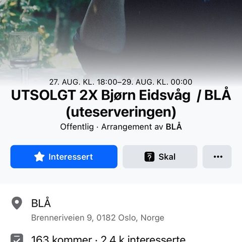 Ønsker å kjøpe 2-3 billetter til Bjørn Eidsvåg på BLÅ 🩵