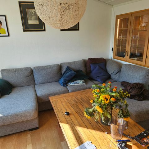 Hjørnesofa med sjeselong.