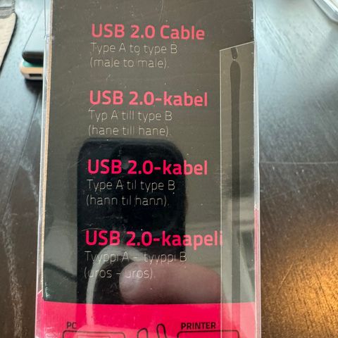 Skriverkabel USB type A til B - 2 meter