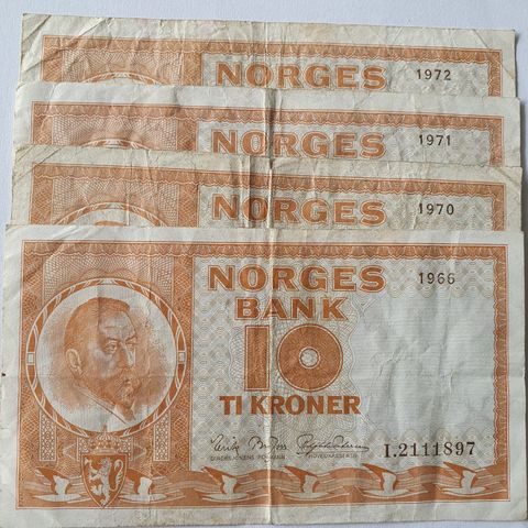 4 gule 10 krone 1966 70 71 og 72