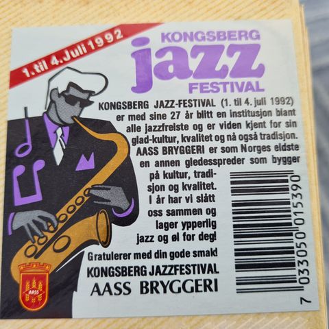 Aass Øl etikett 1992  kongsbergs jazz festival