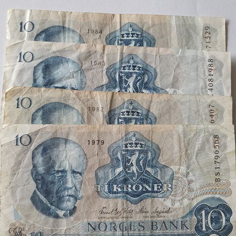 4 blå 10 krone 1979 82 83 og 84