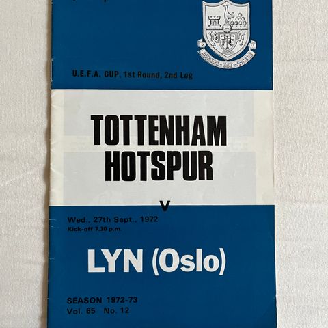 Program  Tottenham - Lyn  UEFA Cup 1972