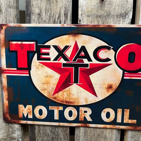 Texaco Motor Oil. Skilt I Tynnmetall 20X30 cm. Garasje, Man Cave, Dekor