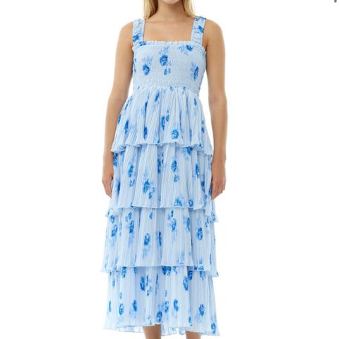 BLUE PLEATED GEORGETTE FLOUNCE SMOCK-KJOLE leies ut