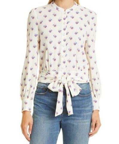 Baum Und Pferdgarten Morae Floral Tie Hem Blouse in Fannik Flower Cream/Pink