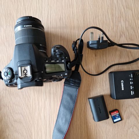 Canon 90D with kit lens (18-55mm), charger + memory card