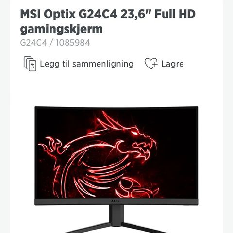 Gaming sjerm, buet 23,6’’