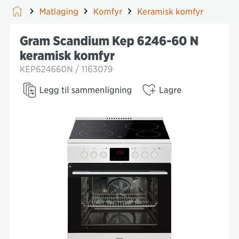 Gram Keramisk komfyr med pyrolysefunksjon KEP 6246-60 N