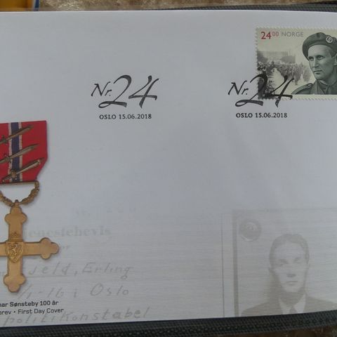 FDC 7/2018 Gunnar Sønsteby 100 år