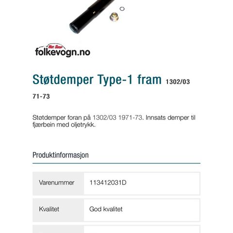 støtdempere vw boble 1302 fram