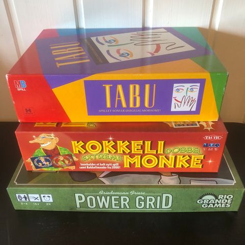 Tabu, Kokkeli Monke, Power Grid - brettspill