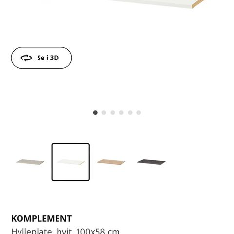 2 stk Ikea Komplement hylleplater 100x58 cm til Pax garderobeskap