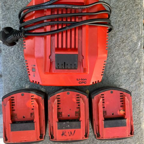 Hilti 3 stk 3,3Ah batterier inkl lader