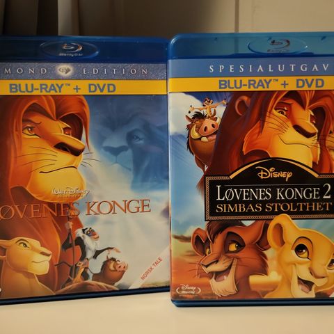 Løvenes Konge 1 og 2 spesialutgaver med Blu-ray og dvd