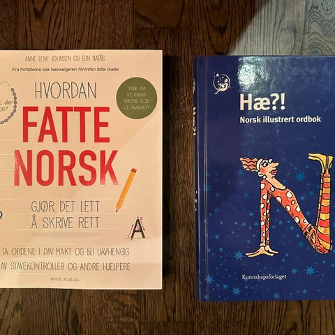 «Hvordan fatte norsk» + «Hæ?! Norsk illustrert ordbok» på kjøpet.