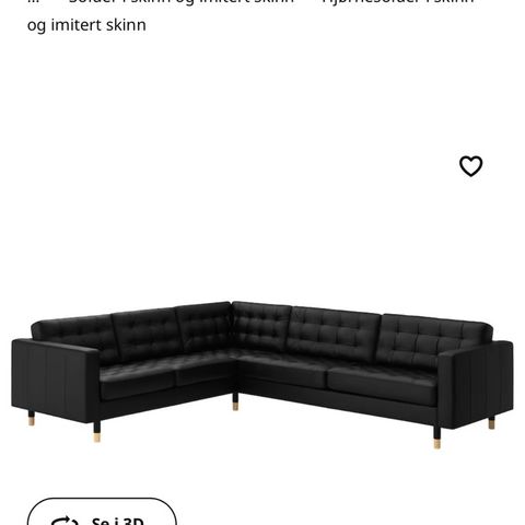 IKEA Landskrona 5-seters hjørnesofa i EKTE sort skinn