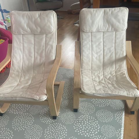 2x IKEA Poäng barnestoler hvit/eik