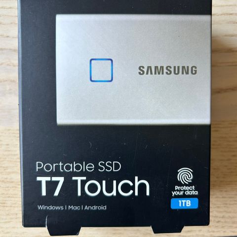 Uåpnet Samsung T7 Touch ekstern SSD 1TB harddisk, sølv