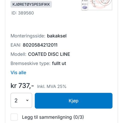 Bremsecaliper og bremseskiver til bla. Honda CR-V 2007