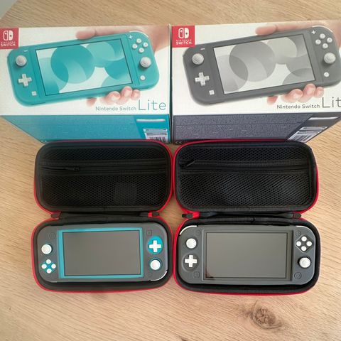 2 Nintendo switch Lite selges m deksel, Etuier og orginal bokser