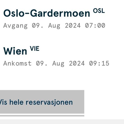 Flybillett til Wien fra Oslo fredag 09.08.24 for Taylor Swift konsert